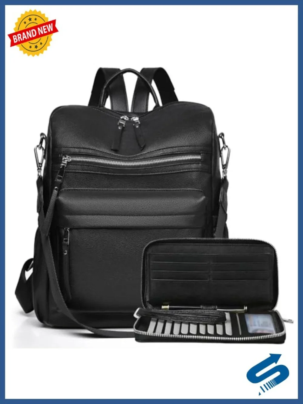 Faux Leather Travel Backpack Purse with Laptop Pocket